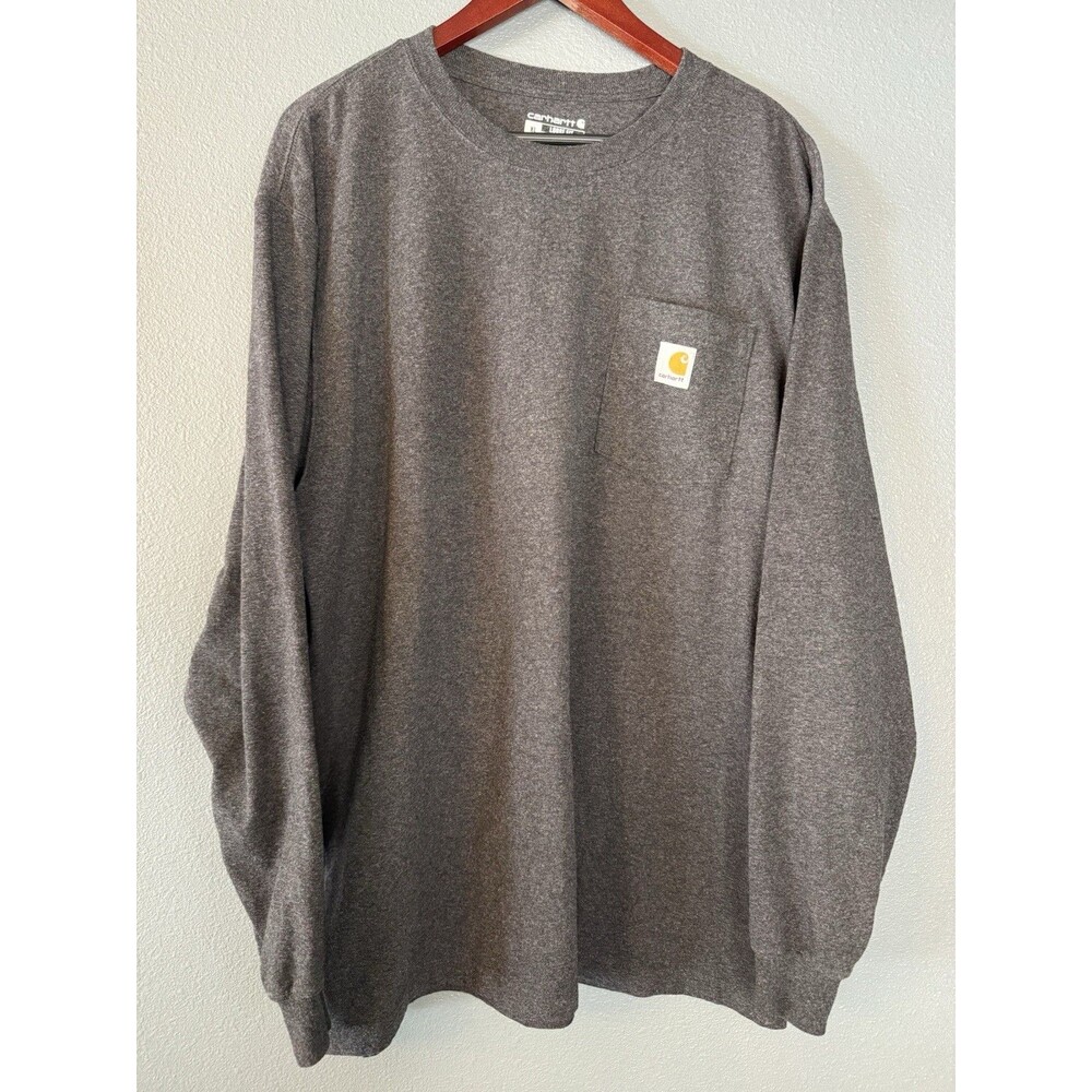 Carhartt Mens XL K126 Heather Gray Loose Fit Long Sleeve Pocket T-Shirt Workwear
